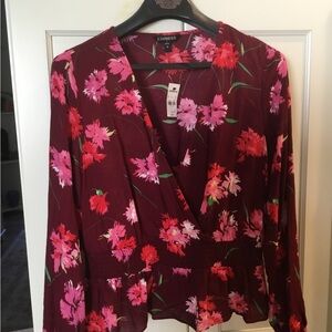 Express Burgundy Floral Top Size Large